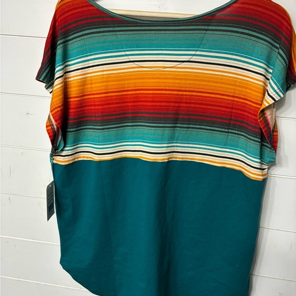 Vibrant Striped Short Sleeve Women's Top - Picture 2 of 3